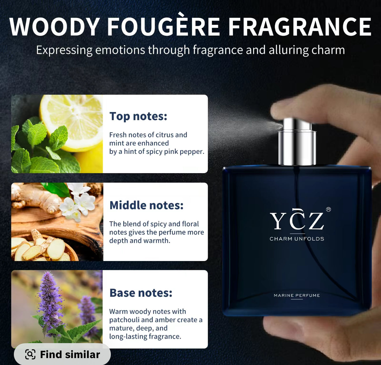 YCZ midnight marine cologne long lasting men . Perfume men.s cologne men’s Gift 1.7 oz (50ml