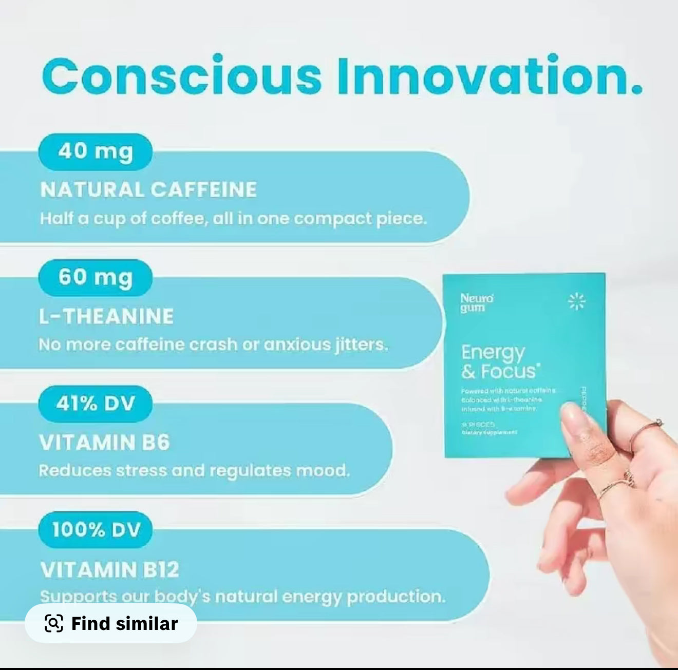 Neuro Energy Caffeine Gum/Mints for Energy & Focus
- Sugar-Free with L theanine, Caffeine, Vitamin B12 & Vitamin B6 - Peppermint Flavor